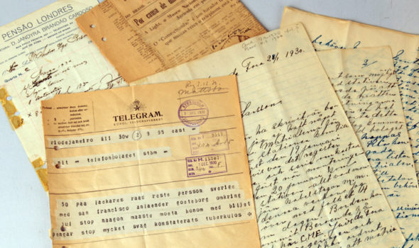 Brev och telegram från montören Anders Ugo Persson, 1930. Ur Ericssons arkiv hos Centrum för Näringslivshistoria.