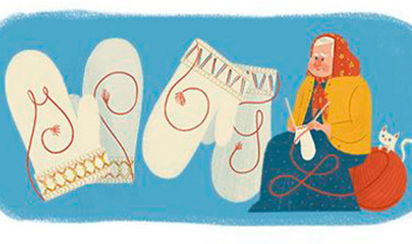 Googles "doodle" 22 februari 2016 för google.se.: en hyllning till Lovikka-vantens skapare.